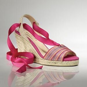 Talbots 7.5 Serana Striped Ribbon Ankle Wrap Espadrilles Striped Sandals Shoes